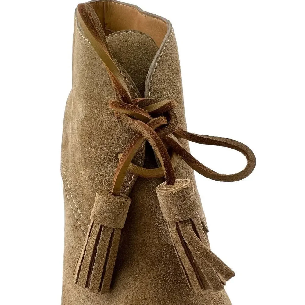 New Dsquared2 Women US 9 Boots Suede Leather Peep Toe Wedge Heel Lace-Up Shoes - Picture 12 of 16